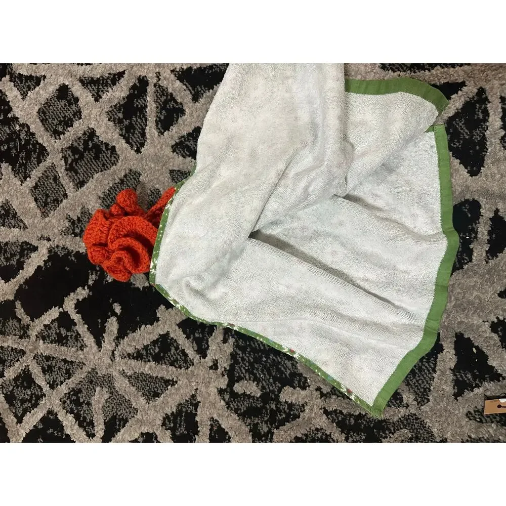 Vintage tea towel crochet green red orange 1970s kitchen rag retro hippie  bold